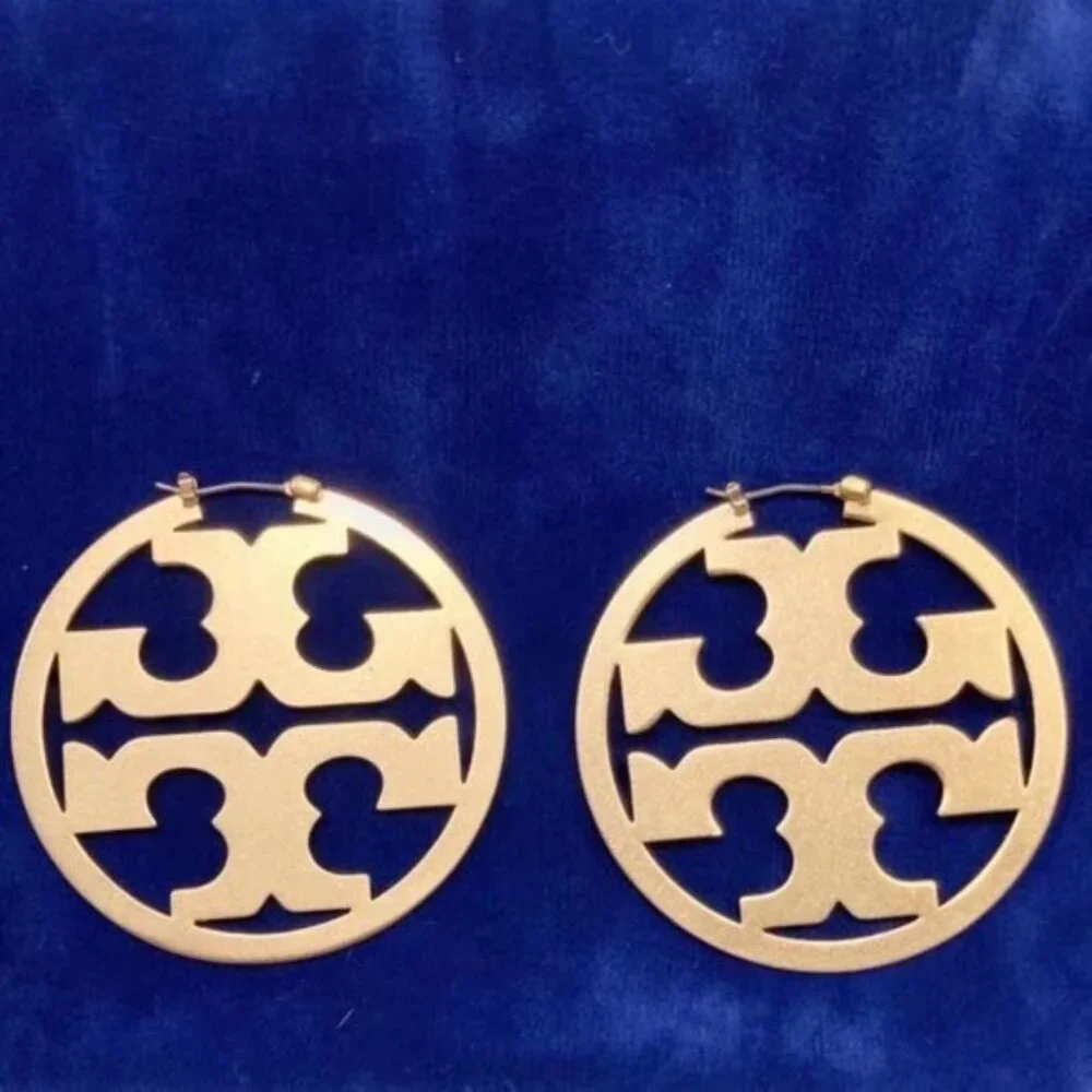 Tory Burch Miller Logo Gold Hoop Earrings